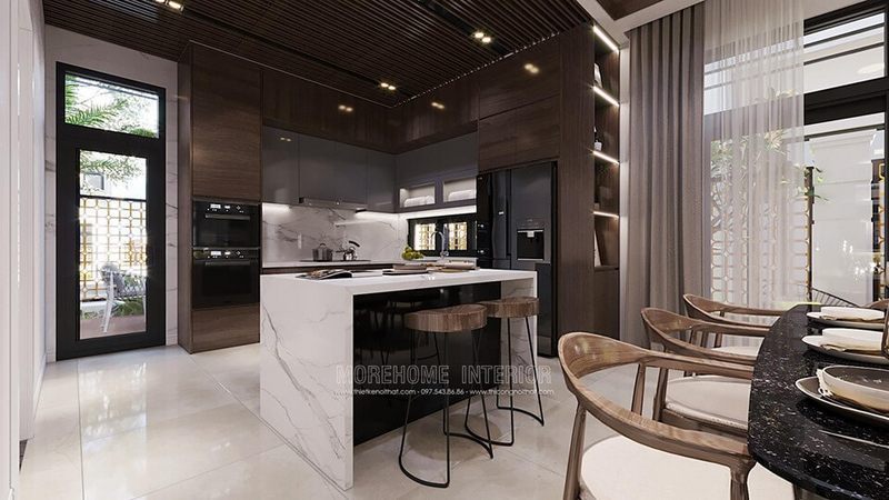 Mẫu thiết kế nội thất phòng bếp đẹp cho biệt thự tại Hà Nội, Đà Nẵng, Hải Phòng, Tp HCM Thiết kế nội thất phòng bếp biệt thự