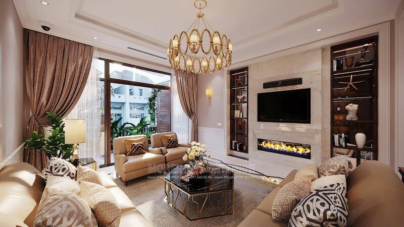 đá ốp vách tivi phòng khách