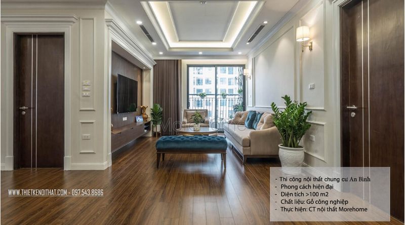 Thi công nội thất phòng khách chung cư đẹp, tiện nghi và hiện đại