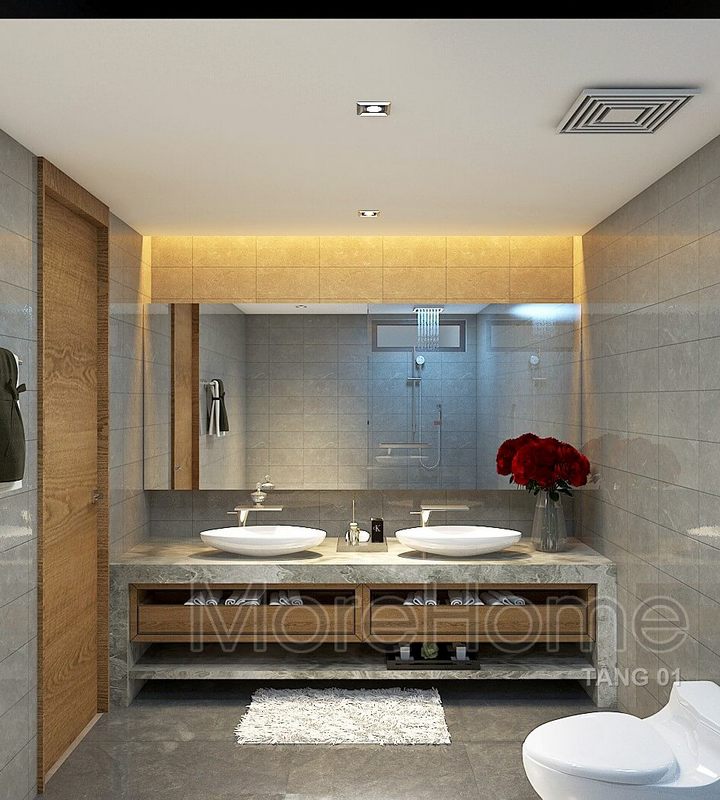 Thiết kế phòng tắm hiện đại với nội thất gỗ đẹp, nhẹ nhàng