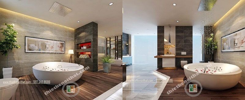 Mẫu thiết kế không gian phòng tắm hiện đại với các thiết bị nội thất cao cấp mang đến một căn phòng tắm lí tưởng.