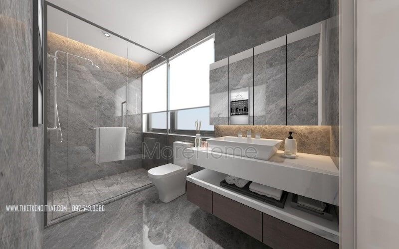 Bố trí phòng tắm, phòng vệ sinh hiện đẹp, thông thoáng cho biệt thự, nhà phố.