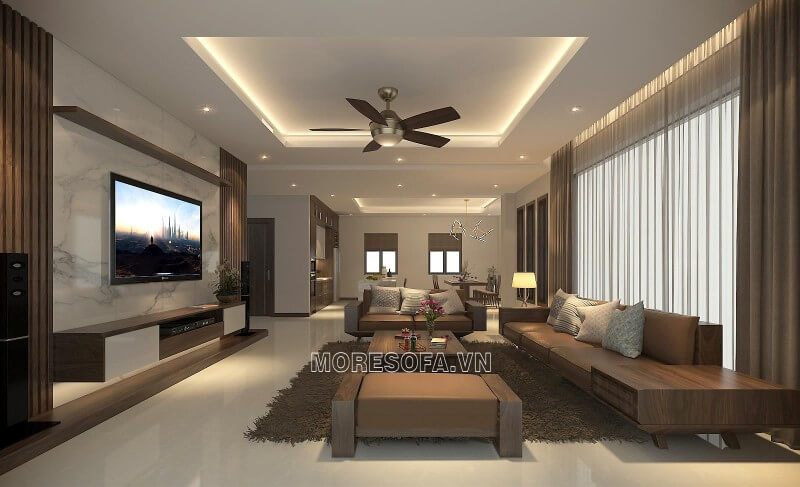 Thiết kế phòng khách gỗ óc chó