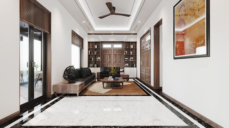 Thiết kế phòng khách gỗ óc chó