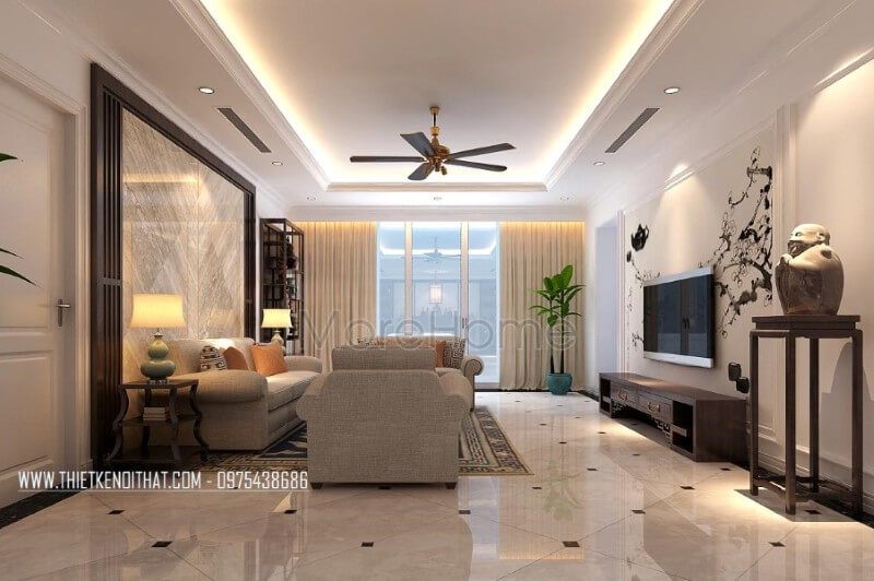 Thiết kế phòng khách gỗ óc chó