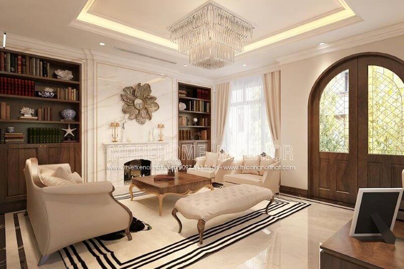 Thiết kế phòng khách gỗ óc chó