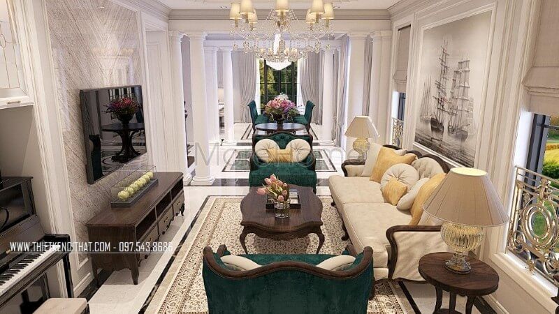 Thiết kế phòng khách gỗ óc chó